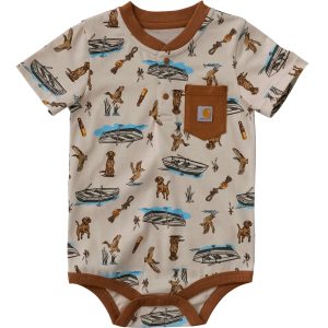 Boys' Short Sleeve Henley Duck Dog Bodysuit (Baby)