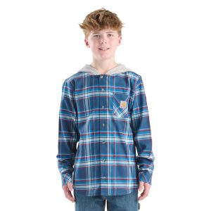 Boys' Long Sleeve Hooded Flannel Button-Front Shirt (Child/Youth)