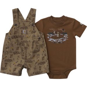 Boys' 2-Piece Short Sleeve Bodysuit & Canvas Printed Shortall Set (Baby)