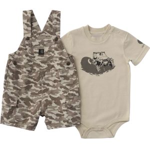 Boys' 2-Piece Short Sleeve Bodysuit & Camo Cargo Pocket Shortall Set (Baby)