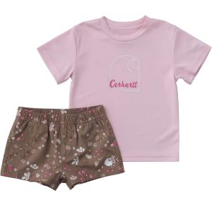 Girls' 2-Piece Short Sleeve Force Sun Defender&trade; T-Shirt & Elastic Waistband Printed Short Set (Baby)