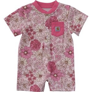 Girls' Short Sleeve Floral Henley Pocket Romper (Baby)